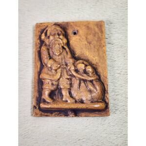 Santa Claus Carved Amulet Pendant 80's Ornament 2 3/4" Ceramic Vintage